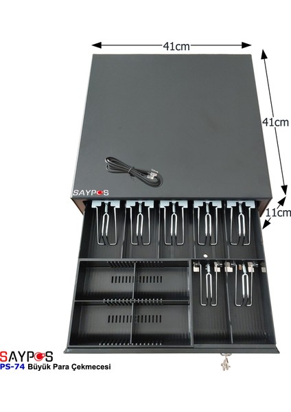 7 Banknot Gözlü Yazarkasa Pos Bağlantılı ve Anahtardan Açılır Büyük Para Çekmecesi 41X41X11CM fırsatları