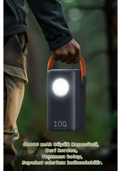 60.000 Mah Powerbank Hızlı Şarj Pd 100W Taşıma Askılı Şarj Istasyonu LED Işıklı 3xusb 2xtype-C
