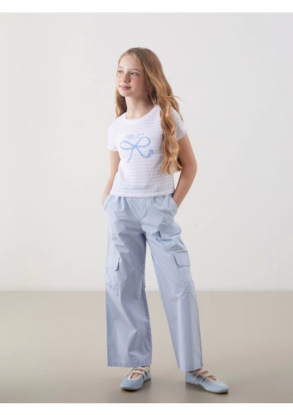 Lcw Kids Mavi Beli Lastikli Kız Çocuk Kargo Pantolon