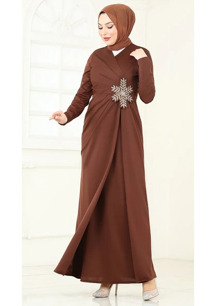 Taşlı Tesettür Abiye Anvelop Kapa Krep Elbise 2792