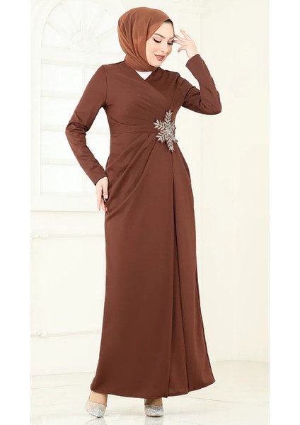 Taşlı Tesettür Abiye Anvelop Kapa Krep Elbise 2792 fiyatları