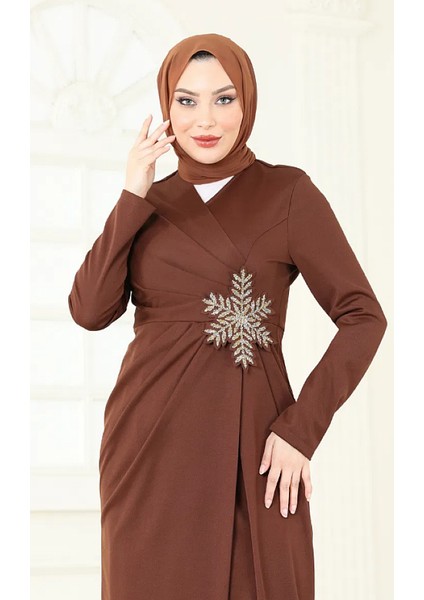 Taşlı Tesettür Abiye Anvelop Kapa Krep Elbise 2792 modelleri