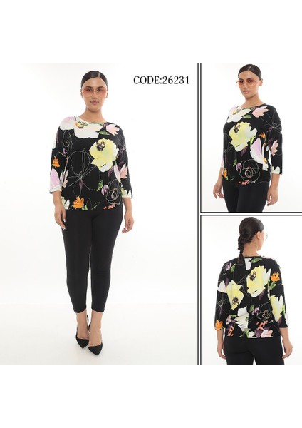 Desenli Çeyrek Kol Viskon