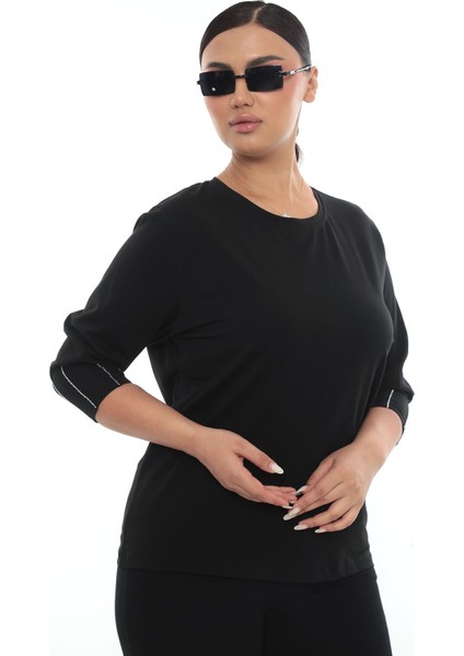 Kol Bandı Taşlı Çeyrek Kol Tshirt fırsatları