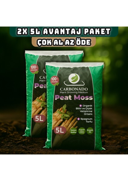 Peat Moss 5l X2 | Organik Torf Toprak | Saksı ve Fide Için | Avantaj Paket