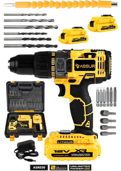 12V Metal Şanzıman Çift Akülü Bakır Sargı Şarjlı Matkap Akülü Vidalama
