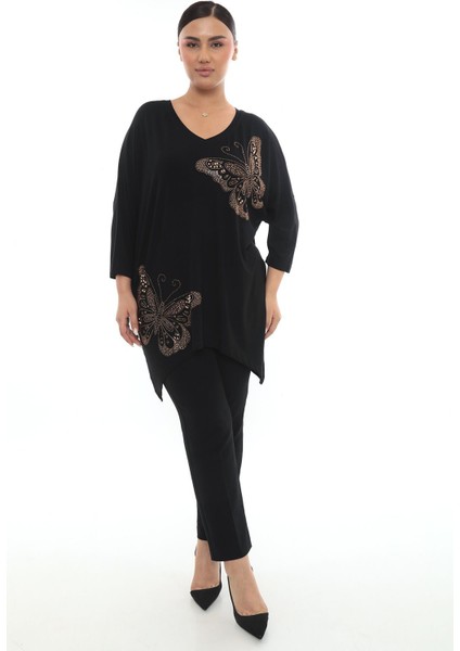 Kelebek Desen Taşlı V Yaka Viskon fiyatları