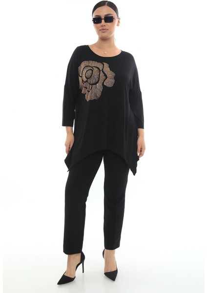 Çiçek Desen Taşlı Viskon