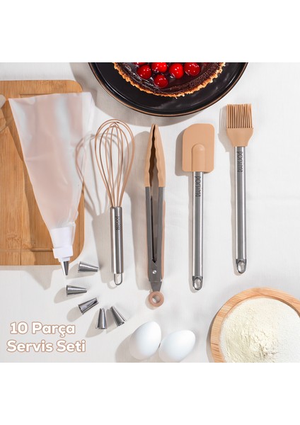 3161 10 Parça Pasta ve Tatlı Servis Seti Kek Pasta ve Şekillendirici Duy Seti
