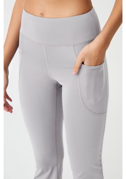 Kadın Gri Yüksek Bel Toparlayıcı Çift Cepli Ispanyol Paça Tayt Bootcut