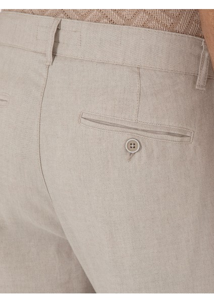Erkek Bej Carrot Fit Keten Karışımlı Kanvas Pantolon 50306386-VR011