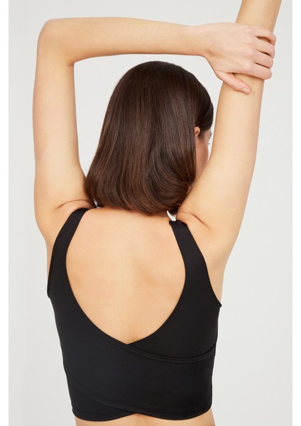 Siyah Hafif Destekli Sırt Detaylı Kaplı Crop Top Spor Büstiyer fırsatları