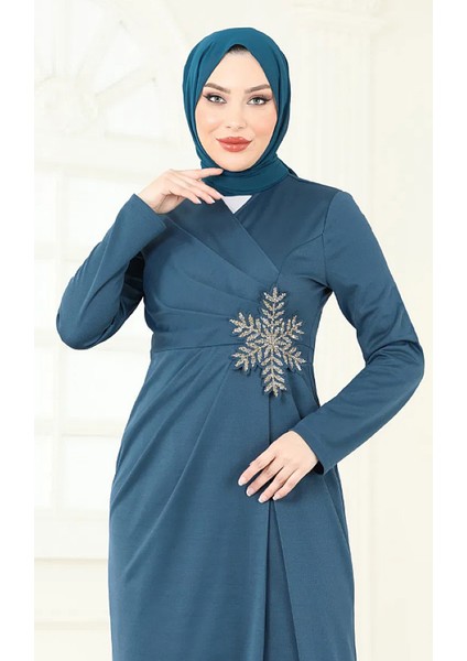 Taşlı Tesettür Abiye Anvelop Kapa Krep Elbise 2792 fiyatları