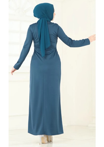 Taşlı Tesettür Abiye Anvelop Kapa Krep Elbise 2792 modelleri