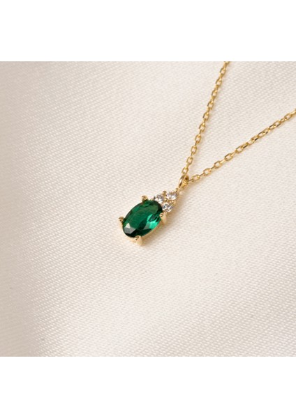 Altın Kolye - Zümrüt Oval Taşlı 14 Ayar Altın Kolye fiyatları