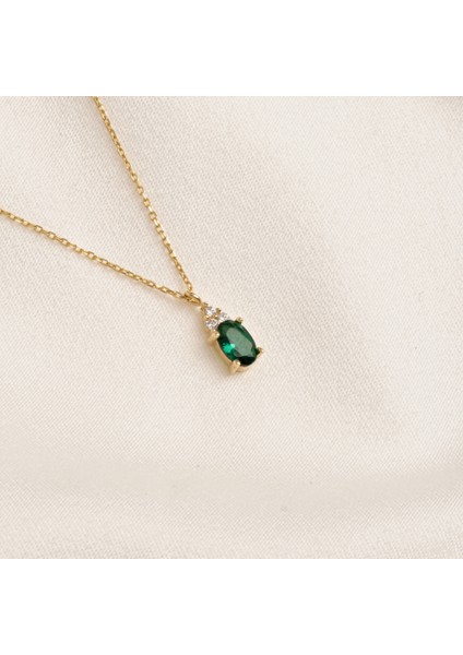 Altın Kolye - Zümrüt Oval Taşlı 14 Ayar Altın Kolye modelleri