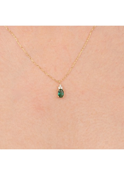 Altın Kolye - Zümrüt Oval Taşlı 14 Ayar Altın Kolye fırsatları