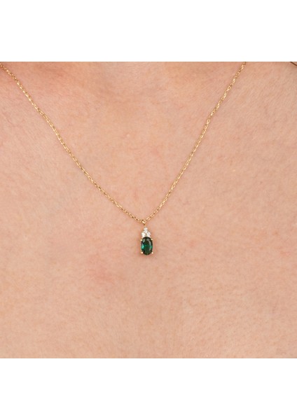 Altın Kolye - Zümrüt Oval Taşlı 14 Ayar Altın Kolye indirimleri