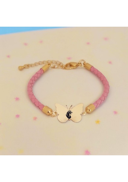 14 Ayar Plakalı Altın Aslan Temalı Doğal Pembe Derili Kelebek Motifli Hediye BILEKLIK-429SEMBOL fiyatları