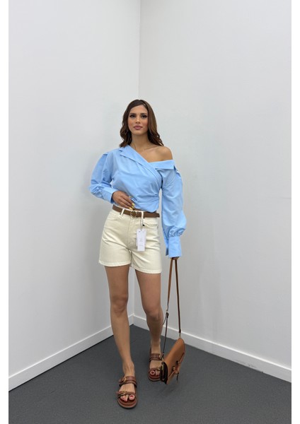Suzy Mavi Kruvaze Tasarım Gömlek Bluz modelleri