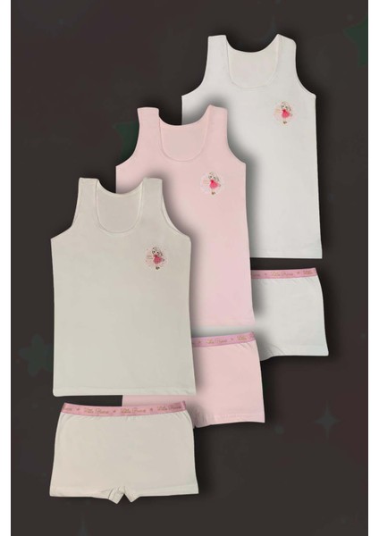 3'lü Kız Çocuk Pamuklu Atlet Boxer Çamaşır Takımı
