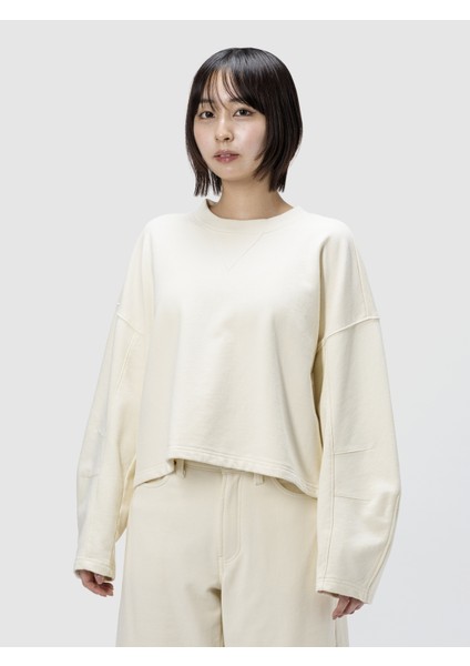 Kadın Kırık Beyaz Heavyweight Fransız Havlu Kumaş Barrel Kol Sweatshirt fiyatları