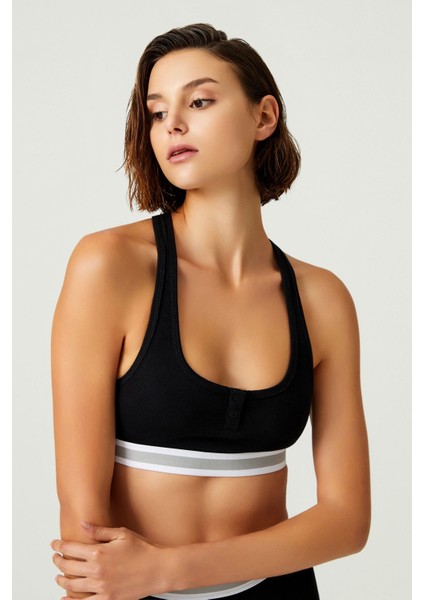 x Melodi Siyah Pamuklu Fitilli Sütyen Henley Bra