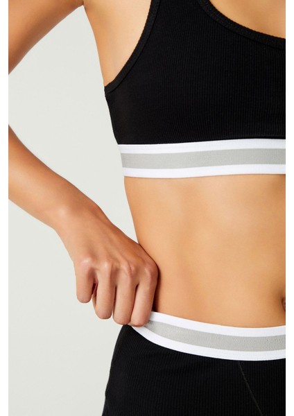 x Melodi Siyah Pamuklu Fitilli Sütyen Henley Bra