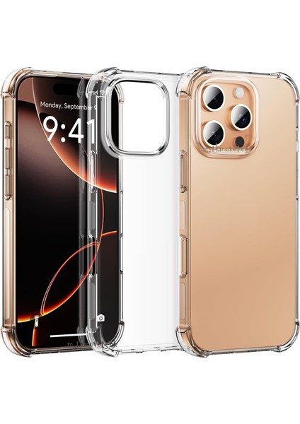 Iphone 16 Pro Uyumlu Kılıf Köşe Korumalı Darbeye Dayanıklı Antişok Şeffaf Silikon Sert Logo Kapak