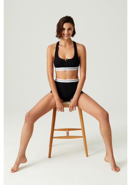 x Melodi Siyah Pamuklu Fitilli Sütyen Henley Bra