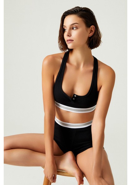 x Melodi Siyah Pamuklu Fitilli Sütyen Henley Bra