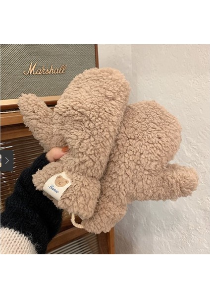 Kış Bisiklet Kalınlaşmış Kadife Sıcak Kuzu Derisi Ayı Eldivenleri (Yurt Dışından)