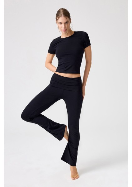 x Melodi Siyah Ispanyol Paça Jarse Pantolon Flared