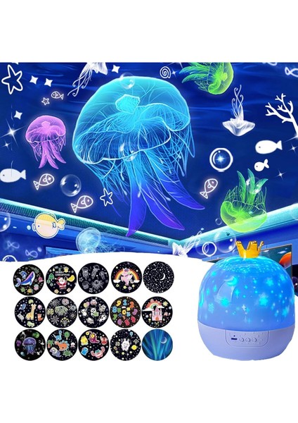 Şarjlı Okyanus Gece Işık Projektörü Çocuk Projektör Yatak Odası Yıldız Projektör Şarjlı Projktör