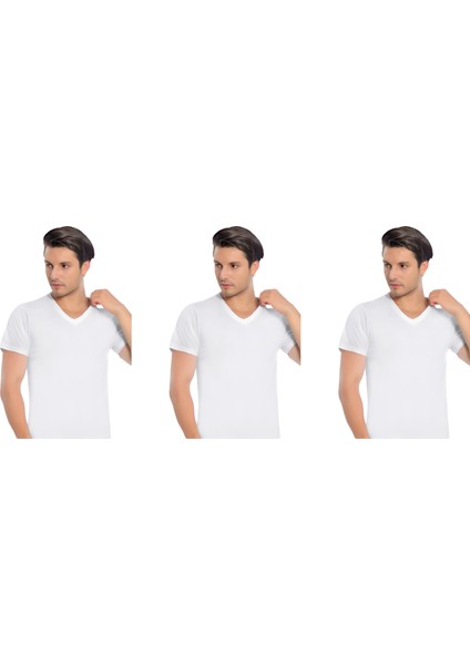 Erkek Modal V Yaka Kısa Kol 3'lü Paket 3043