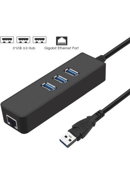 FHD61 USB 3.0 To Ethernet Gigabit RJ45 3 Port Hub Çoklayıcı Adaptör