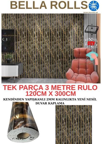 120CMX300CM Tek Parça Yapışkanlı Rulo Gold Mermer Desenli Parlak Duvar Paneli Kağıdı Florya QM0139