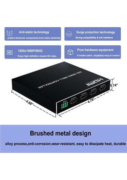 SE-202HW 2x2 Video Wall Conteroller HDMI ve DVI Desteği 4K Giriş 1080P 1 Çıkış