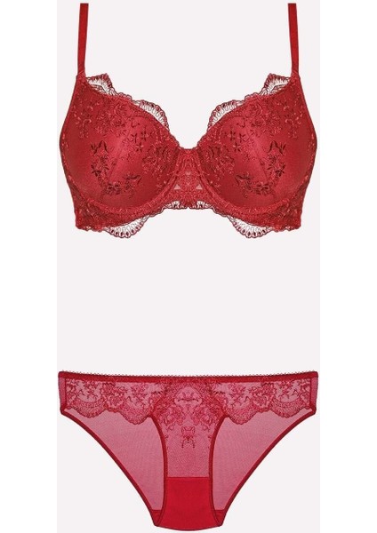 4385-KADIN Bordo Desteksiz Sütyen Takımı