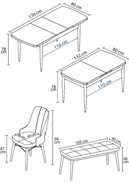 Loft Beyaz 80X132 Açılabilir Mdf Masa Yemek Odası Takımı, Mutfak Takımı 4 Sandalye, 1 Bench indirimleri