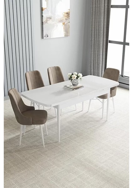 Loft Beyaz 80X132 Açılabilir Mdf Masa Yemek Odası Takımı, Mutfak Takımı 4 Adet Sandalye fiyatları