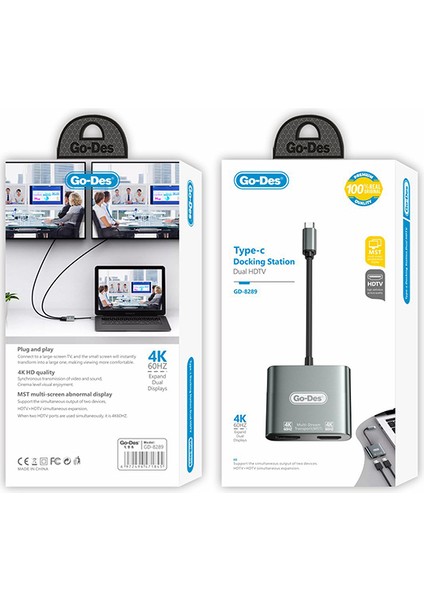 Go Des GD-8289 Type-C To HDMI Çevirici Adaptör 4K 60 Hz Görüntü Kalitesi Gri modelleri