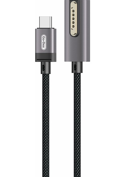 Go Des GD-UC808 Macbook Şarj Kablosu Type-C To M-Safe 140W 2 Metre Gri
