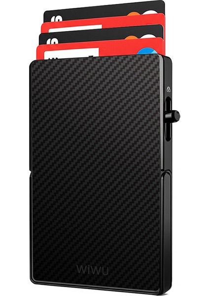 MW-007 Warriors Pop-Up Buton Tasarımlı Magnetik Aramid Fiber Metal Standlı Kartlık Siyah