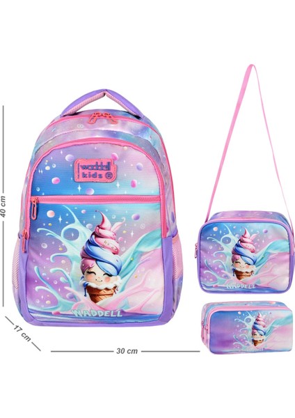 Waddell Lisanslı Dondurma Desenli Ilkokul Sırt Çantası,beslenme Çantası
