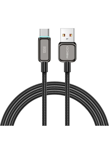 RS42C Lamp Display Serisi Type-C USB 100W Hızlı Şarj Özellikli Data ve Şarj Kablosu 1.5m Siyah