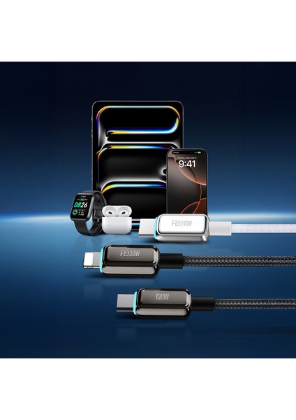 RS42C Lamp Display Serisi Type-C USB 100W Hızlı Şarj Özellikli Data ve Şarj Kablosu 1.5m Siyah fırsatları