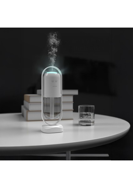 LHU04 Kum Saati Tipi 360 Derece Dönebilen Rgb Atmosfer Işıklı Sessiz Hava Nemlendirici Beyaz