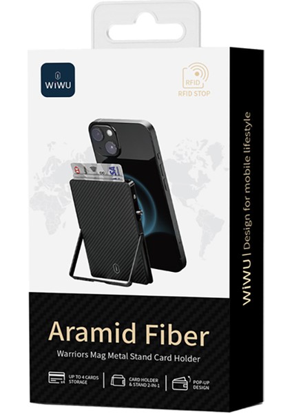 MW-007 Warriors Pop-Up Buton Tasarımlı Magnetik Aramid Fiber Metal Standlı Kartlık Siyah