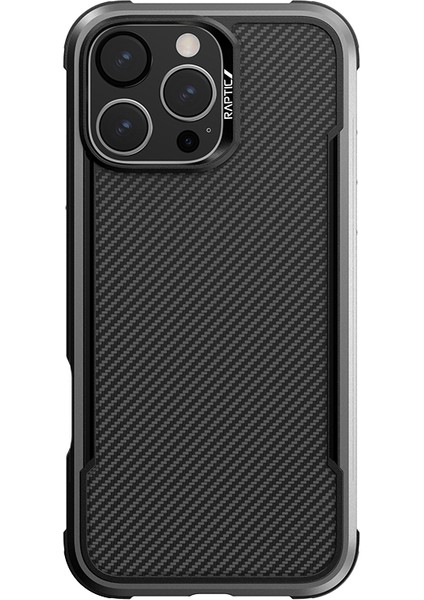 iPhone 16 Pro Max Kılıf M-Safe Uyumlu Airbagli Raptic Apex Serisi Karbon Fiber Tasarımlı Kapak Siyah